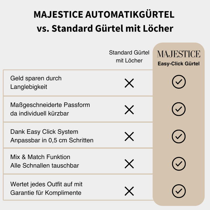 MAJESTICE BELT: Dame Læderbælte med Easy-Click Automatisk Spænde + GRATIS Gaveæske